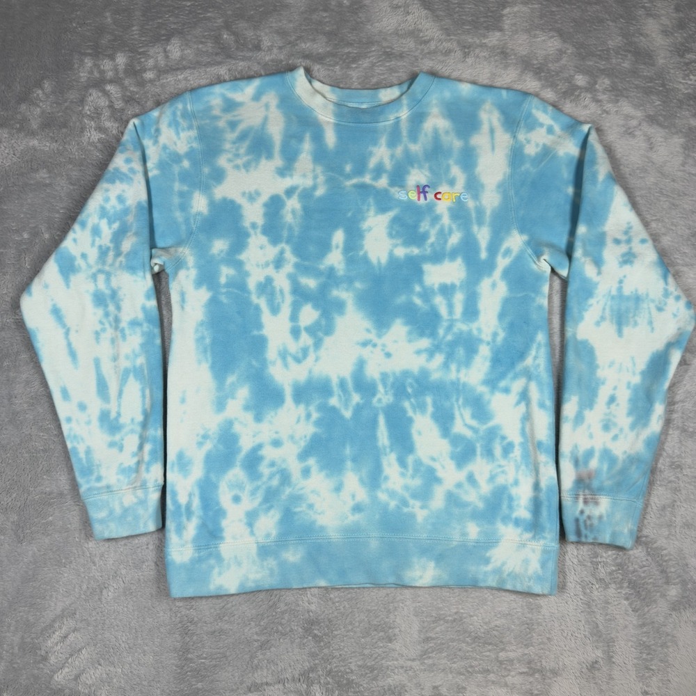 Happiness Project Sweatshirt Women S Blue Tie Dye‎ Self Care Crewneck Pullover